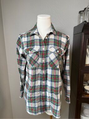 J.Crew Factory Plaid Button Front Shirt Petite Flannel Cotton Blend Size 8P